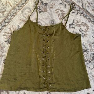 Women's Forever 21 Olive Green Lace-Up‎ Bustier Top S